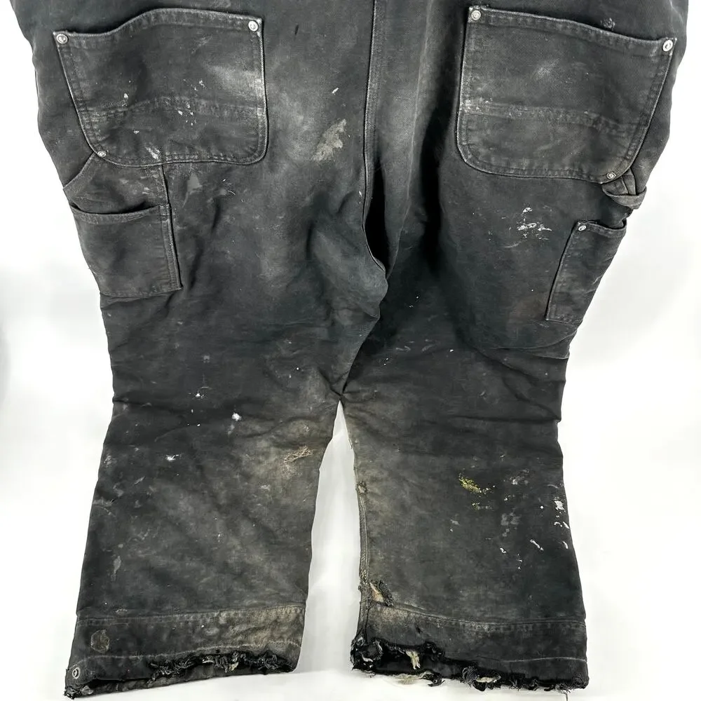 Carhartt Duck Bib Overalls 3M Thinsulate Relaxed Fit Worn Wear Black 2XL Short